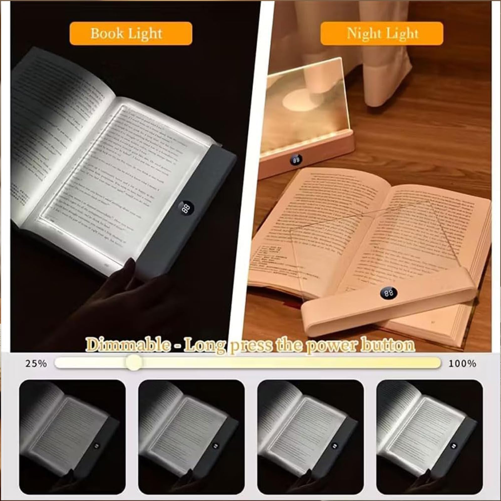Smart Led Reading Book Light,Rechargeable Clear LED Flat Reading Light with 3 Colors & Timer, Student Eye Protection Night Lights, Flat Reading Lamp for Night Read-C