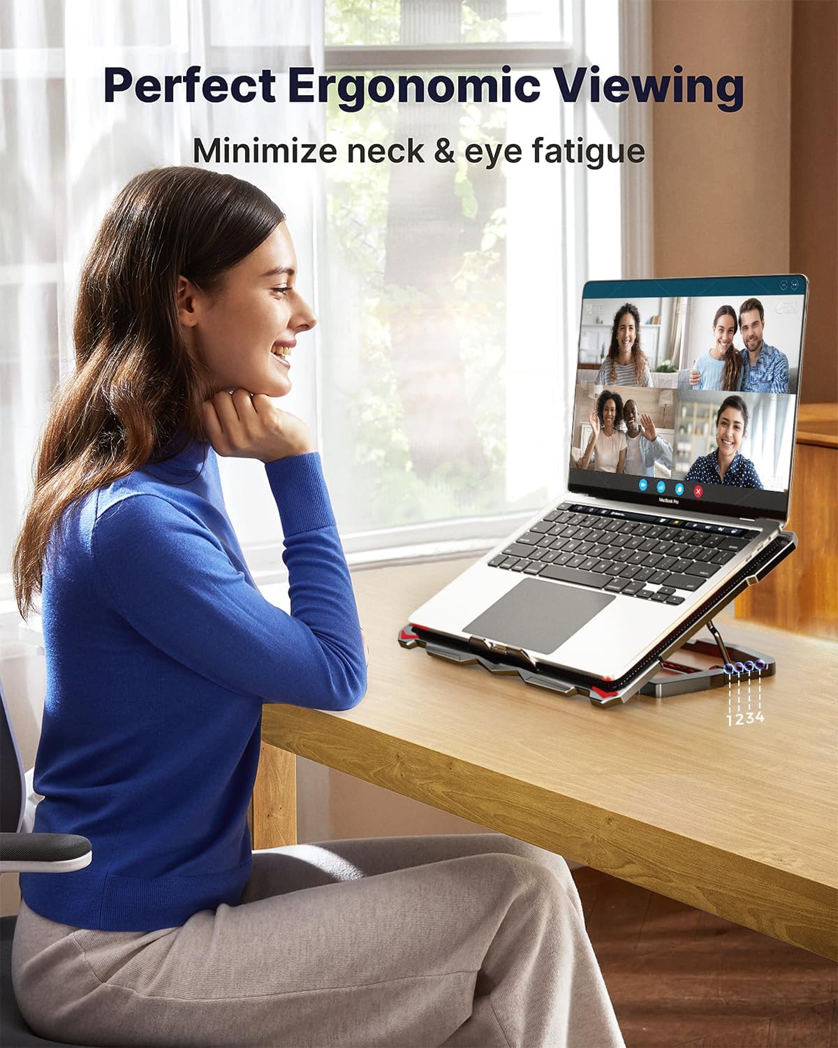 AICHESON 5 Fans Blue & Red Laptop Cooling Pad Combination Set, Ergonomically Multiple Heights