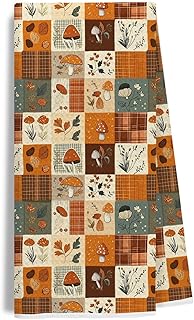 Fall Mushroom Patchwork Kitchen Towels – Cottagecore Autumn Tea Towels, Thanksgiving Floral Dish Towels, Farmhouse Kitchen Decor Gifts, 16x24 Inch