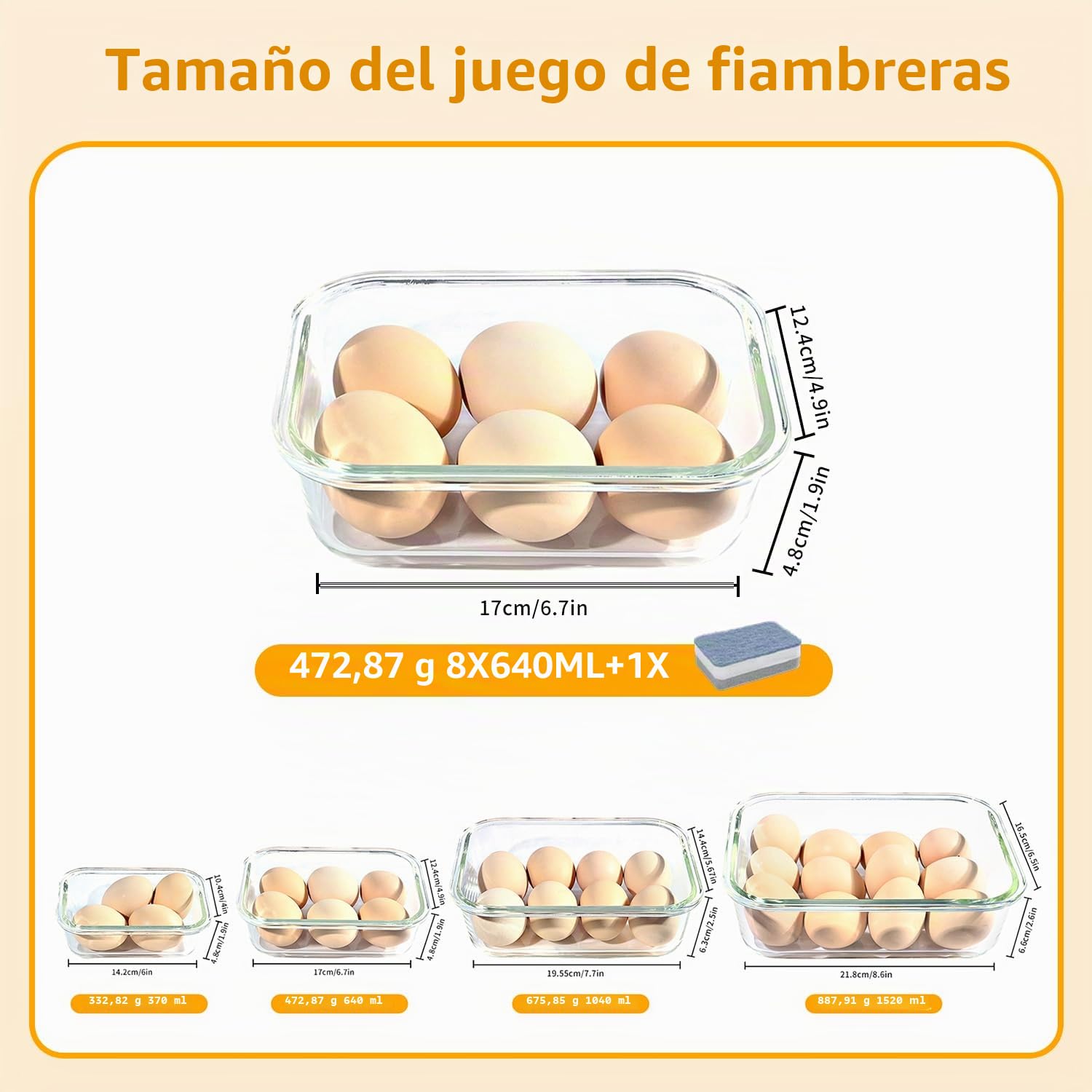 LNWSN Contenedores de Almacenamiento de Vidrio de 8 Piezas de 640 ml con Cierre a presión en los Cuatro Lados, contenedores Reutilizables Ideales para Picnics al Aire Libre