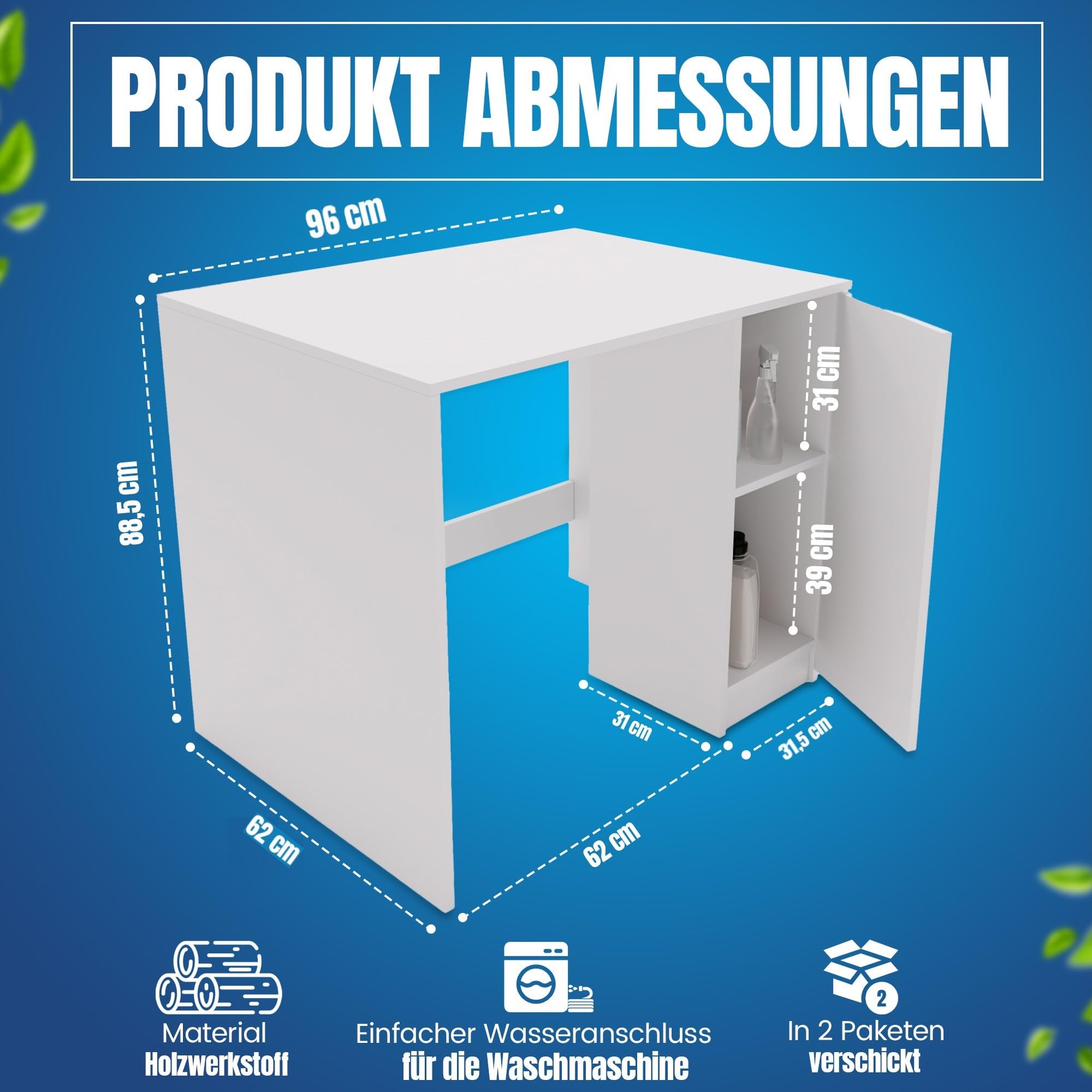 MRBLS_HOME Waschmaschinenschrank 96 X 88,5 X 62 cm (B/H/T) – Überbauschrank mit Stauraum für Trockner oder Geräte – Schrank für Waschmaschine – Trockner Schrank (Retro Eiche)