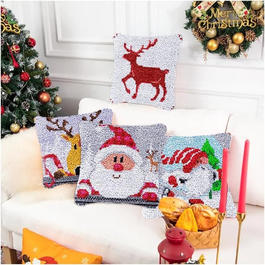 Yglnden Latch Hook Kit Pillow DIY Throw Cover Crochet Needlework Colour Printed Canvas Decor for Adults (Baseball D:43x43cm/17 X17)