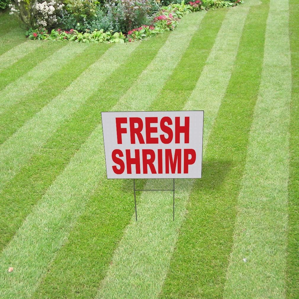 Fastasticdeals Weatherproof Yard Sign Fresh Shrimp Red Food Bar Restaurant Truck Lawn Garden Seafood Market Fish Monger 24x18 Inches 2 Sides Print