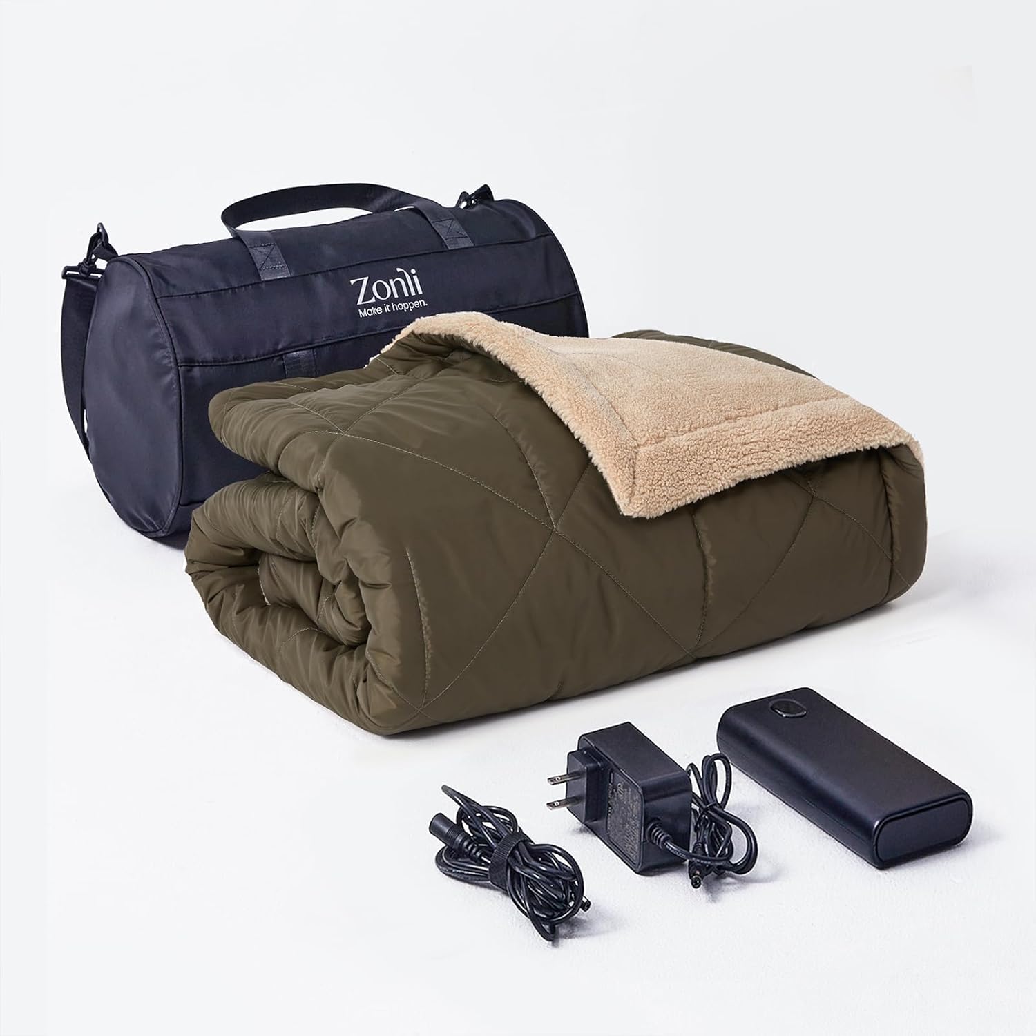 ZonLi Z-Walk Pro 36W Heated Blanket Battery Operated, Portable Heated Blanket, Rechargeable Heated Blanket with 20000 mAh Power Bank, Battery Heated Blanket with 3 Heating Levels for Outdoors(Green)