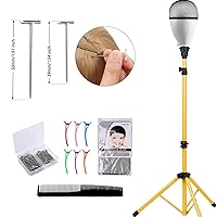 Vista 36 de Klvied Soporte reforzado para peluca, trípode y cabeza de maniquí, soporte ajustable para entrenamiento de peluquería cosmetología con T con gorras