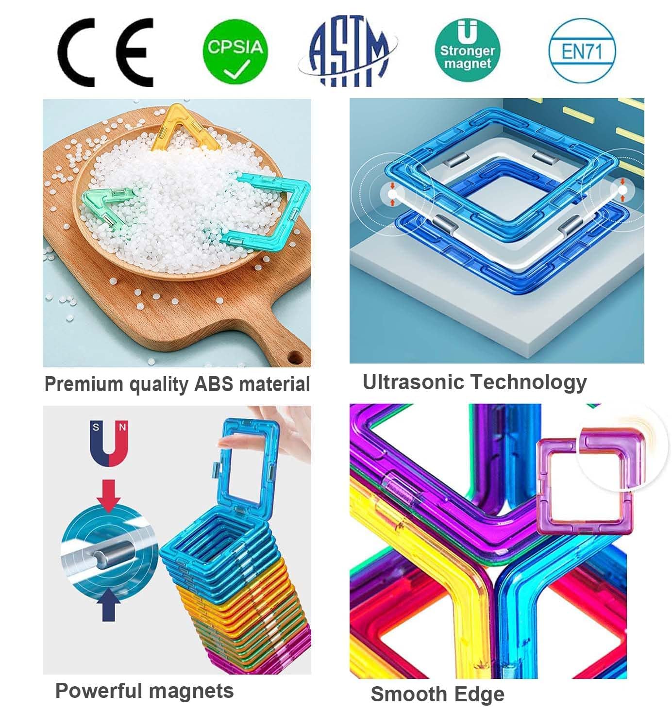 CONDIS Magnetyczne klocki 72-częściowy zestaw Mega Set – XXL (2 ×) i standardowe bloki, karty okienne, miętowa zabawka edukacyjna od 3+ do domu i przedszkola, z workiem materiałowym