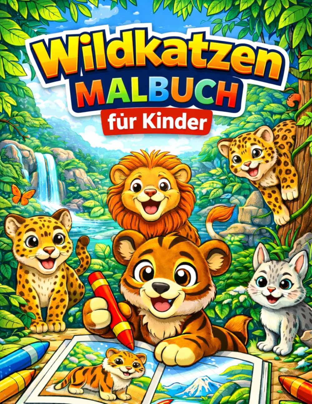 Wildkatzen – Malbuch für Kinder von 3–8 Jahren: 108 Ausmalbilder mit wilden Katzen wie Löwen, Tigern und Leoparden – spielerisch Kreativität, Konzentration und Feinmotorik fördern