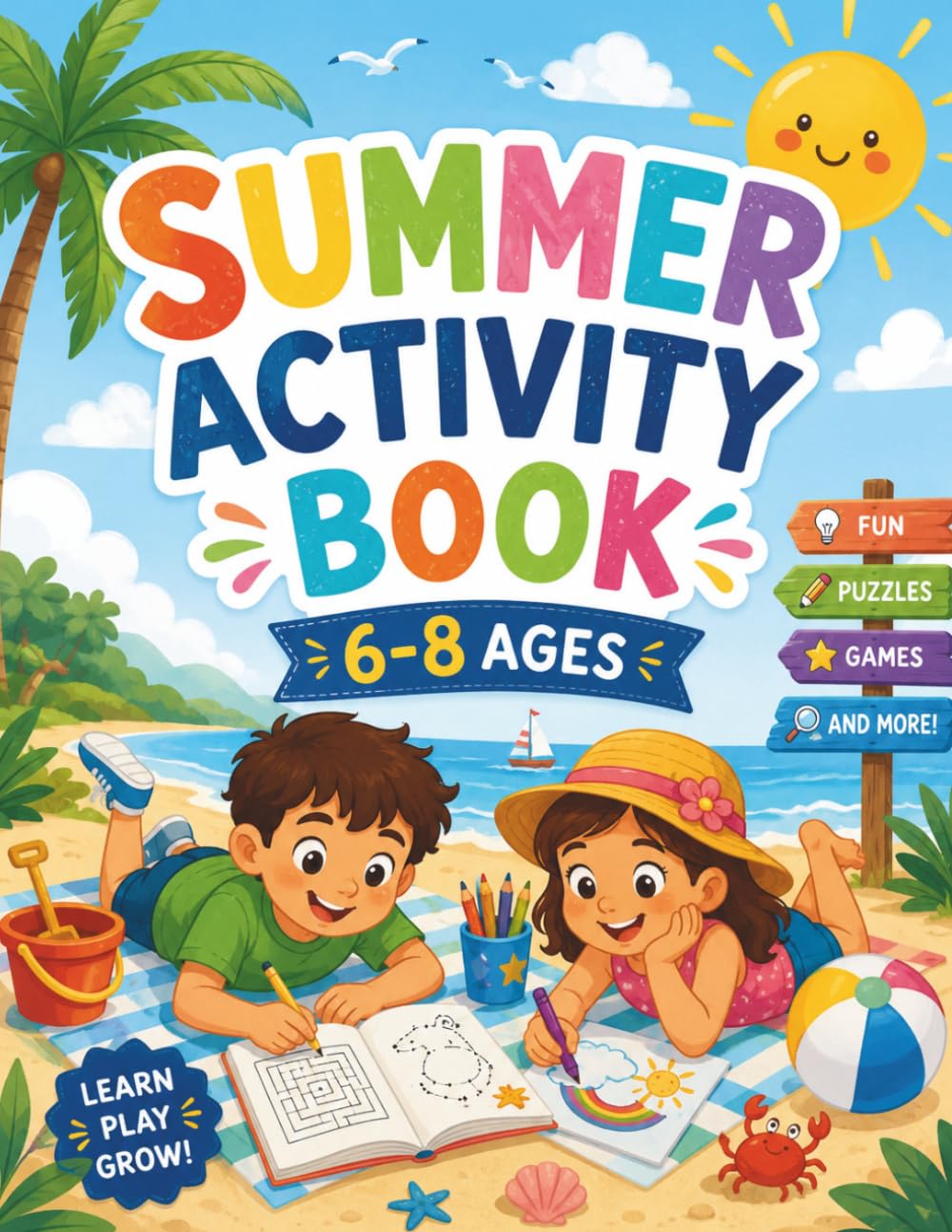 Summer Activity Book (Ages 6-8): Fun Summer Workbook with Mazes, Coloring Pages, Word Games and Puzzles for Kids Ages 6–8