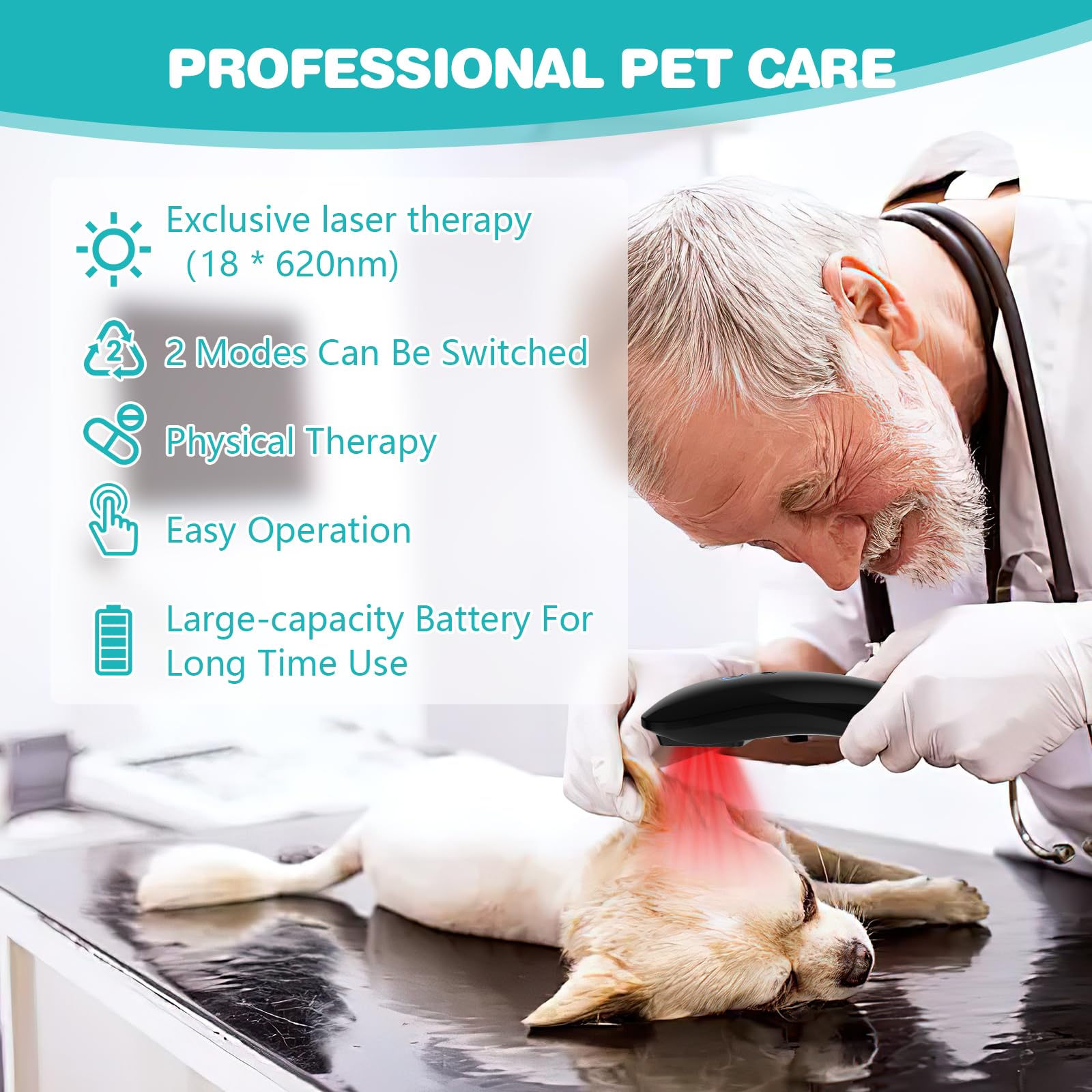iKeener Haustier/Tierarzt Therapiegerät,Tragbares Rot Lichttherapiegerät mit 18 * 620nm,Kalte Lasertherapie Lindert Gelenkschmerzen Tieren,für Hunde,Katzen,Pferde & Andere (Schwarz)