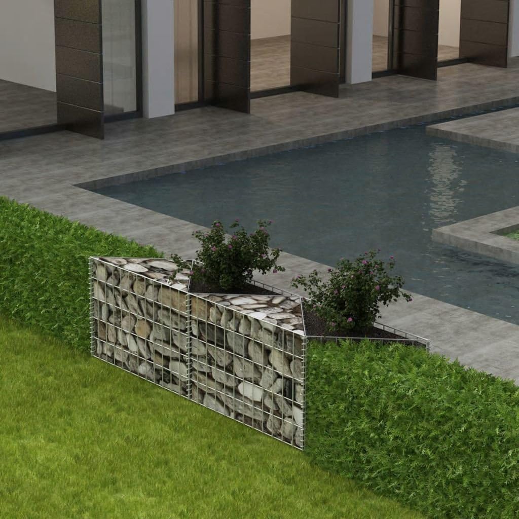 Festnight Outdoor Garden Gabion Stone Basket Planter Raised Vegetable Bed,Steel Garden Decoration, Galvanized Steel 59" x 11.8" x 19.7"