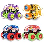 LEFEI Monster Truck for Boys 3 4 5 6 7 Year Old,4 Pack Push and Go Friction Powered Car Toys, Double-Directions Inertia Pull Back Vehicle Set,Birthday Party Gift for Kids (Type_D)