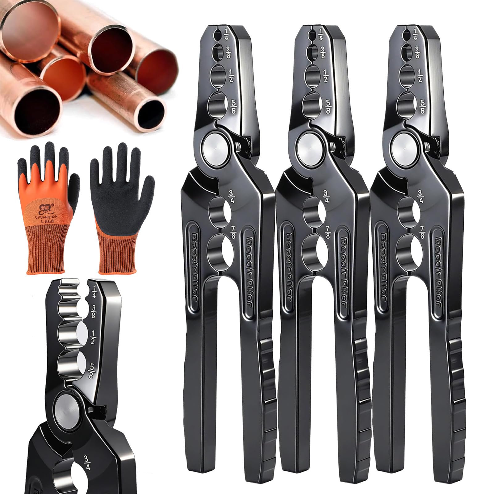 Rialgirw 3Pcs 6-Hole Multi-Size Copper Pipe Repair & Rounding Tool, Ct-301 Copper Tube Rounder Manual Pipe Straightener Pliers For Hvac Refrigeration, Restores Flattened Tubing (3Pcs)