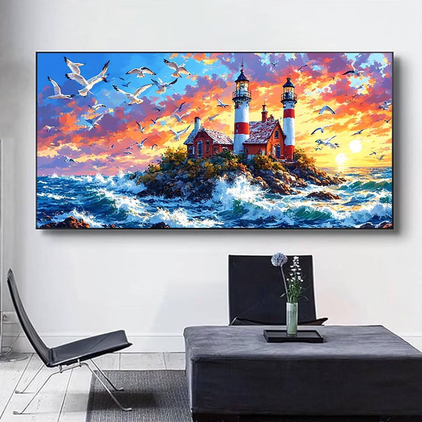 Malen Nach Zahlen für Kinder, Erwachsene und Anfänger, DIY Malen Nach Zahlen Landschaft für Mädchen und Jungen, Leuchtturm (90x180cm), Ohne Rahmen - Kinder über 6 Jahre DIY Handgemalt Gemälde Kit Z-H