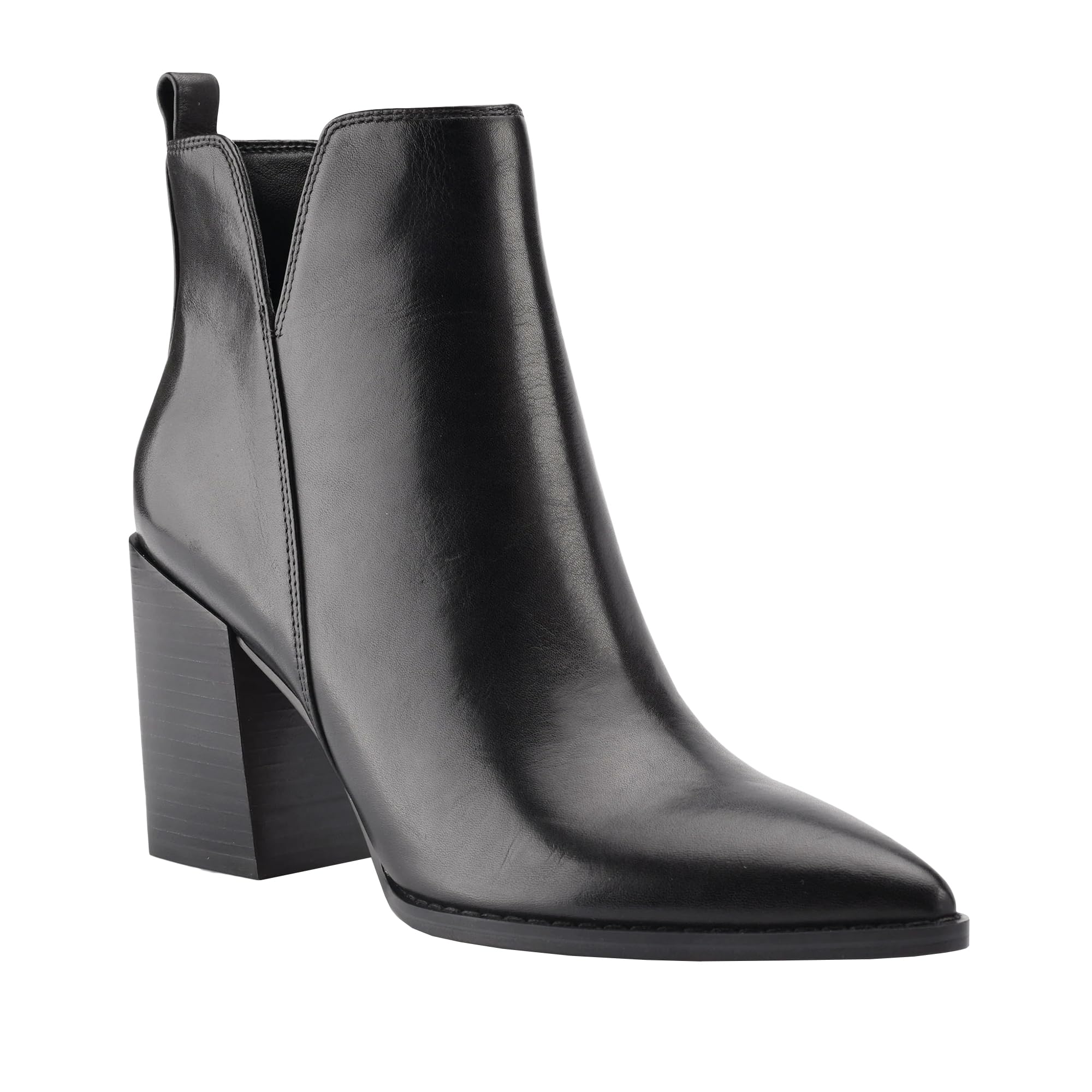 Juliet Holy Womens V Cut Ankle Boots Pointed Toe Stacked Chunky Heel Side Zipper Leather Cutout Western Booties