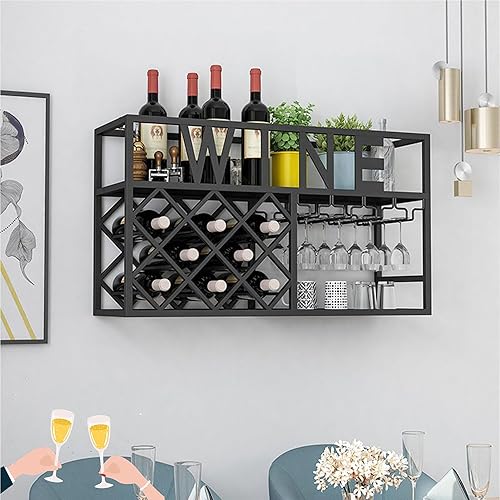 Miniatura 7 de Estantes de metal para vino, estantes de bar montados en la pared con soporte colgante para copas de vino, estante de exhibición de botellas de