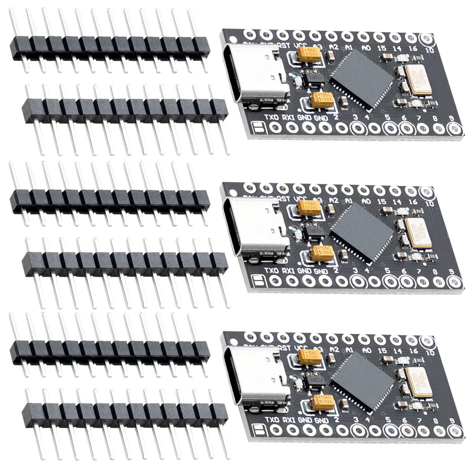 AZDelivery 3 x Pro Micro ATMEGA32U4 5V/16 MHZ Scheda di Sviluppo Modulo Microcontrollore con Bootloader IDE Scheda di Sviluppo con 2 Fila Pin Header MINI USB/Micro USB