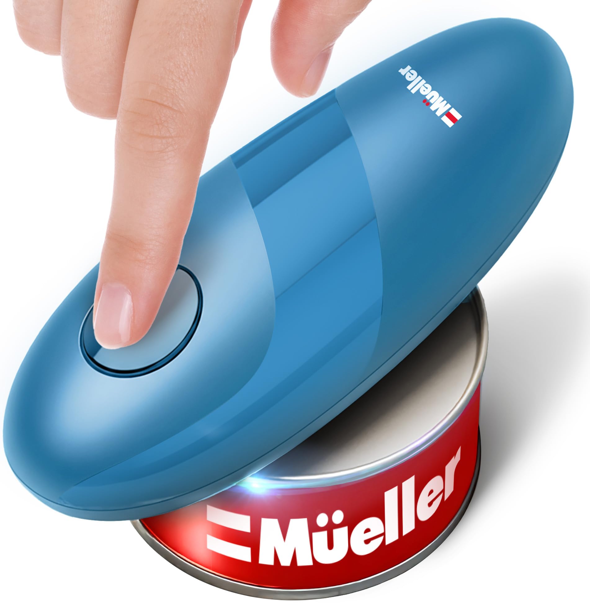 MUELLER HOME SmoothEdge Auto Electric Can Opener â€“ Batteryâ€‘Operated Oneâ€‘Touch w Magnet Lid Lifter, Smoothâ€‘Edge Cut Technology â€“ Portable Handsâ€‘Free Automatic Can Opener for Seniors & Arthritis, Blue