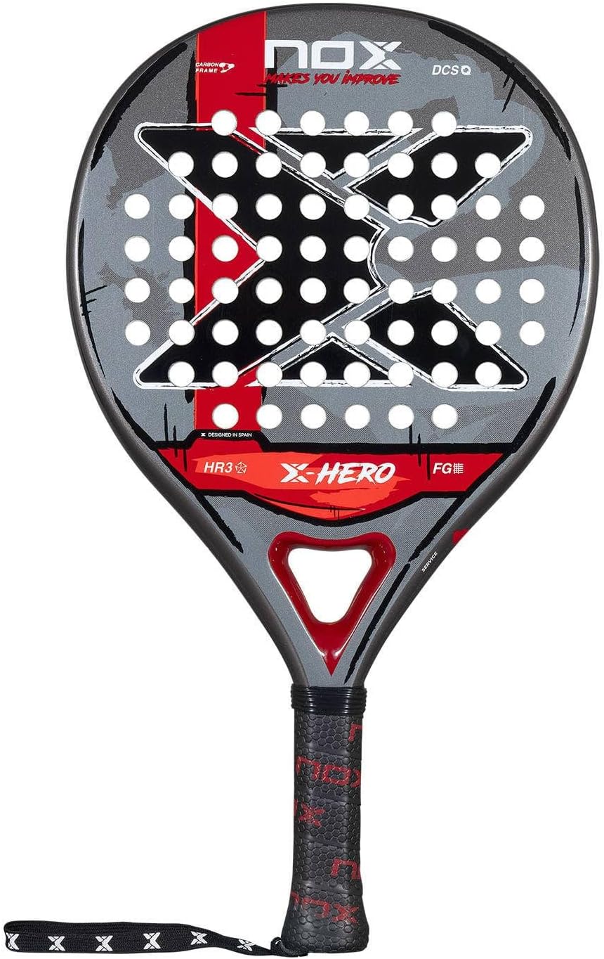 NOX Padel Racket X-Hero 2026 | Round Shape Pala Padel for Beginners & Intermediate Players | Carbon Frame, 3K Fiber Glass Face, HR3 White Eva Core | DCS Stability, Lightweight Agility & Gloss Surface