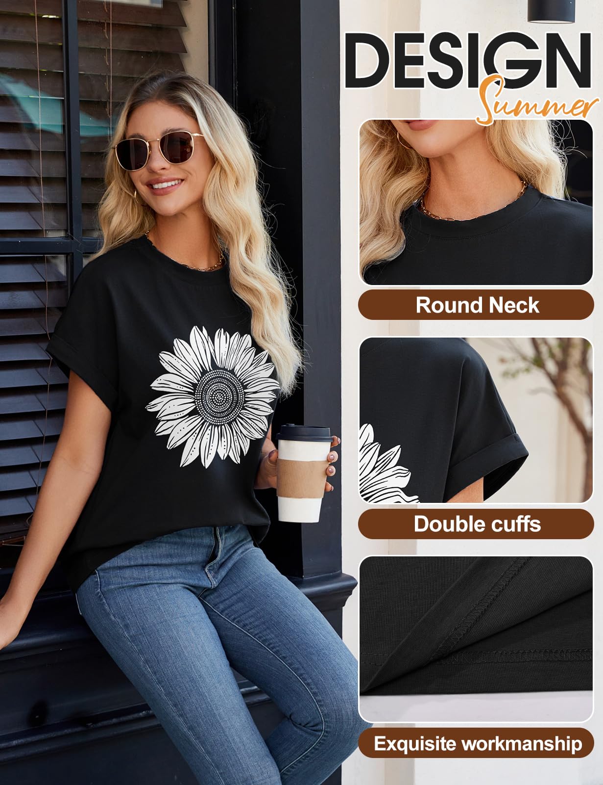 Xnova Koszulka damska w paski, na lato, krótki rękaw, okrągły dekolt, oversize, luźna bluzka basic, luźna bluzka na lato