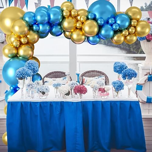 Miniatura 6 de KEPMOV Kit de arco de globos azul metálico y dorado, 100 piezas de guirnalda de globos dorados y azules, globos metálicos de diferentes tamaños de