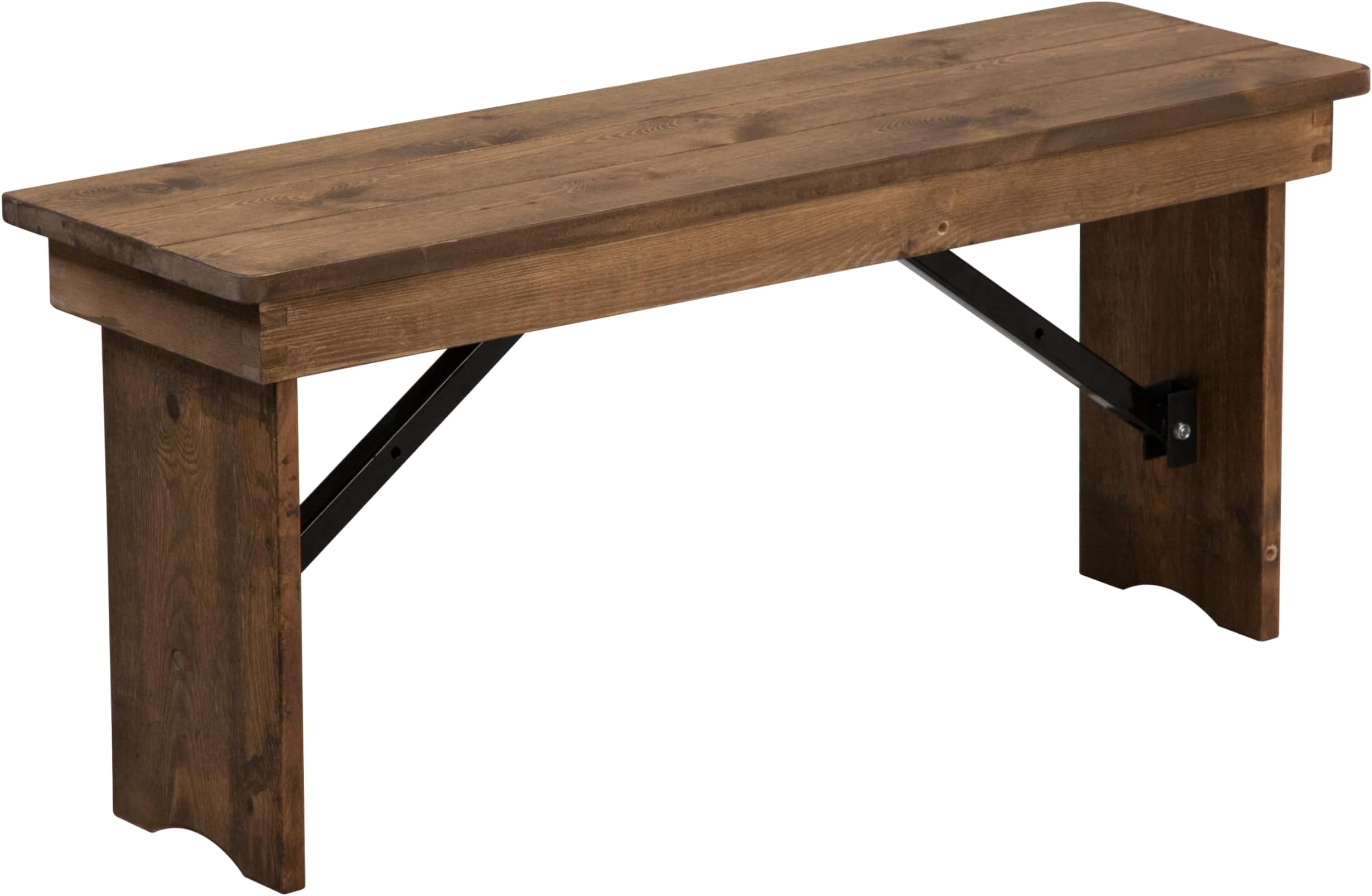 Flash Furniture Hercules Series 40" x 12" Commercial Grade Rustic Solid Pine Folding Bench, Antique Farmhouse Dining Bench, Seats up to 2 Adults