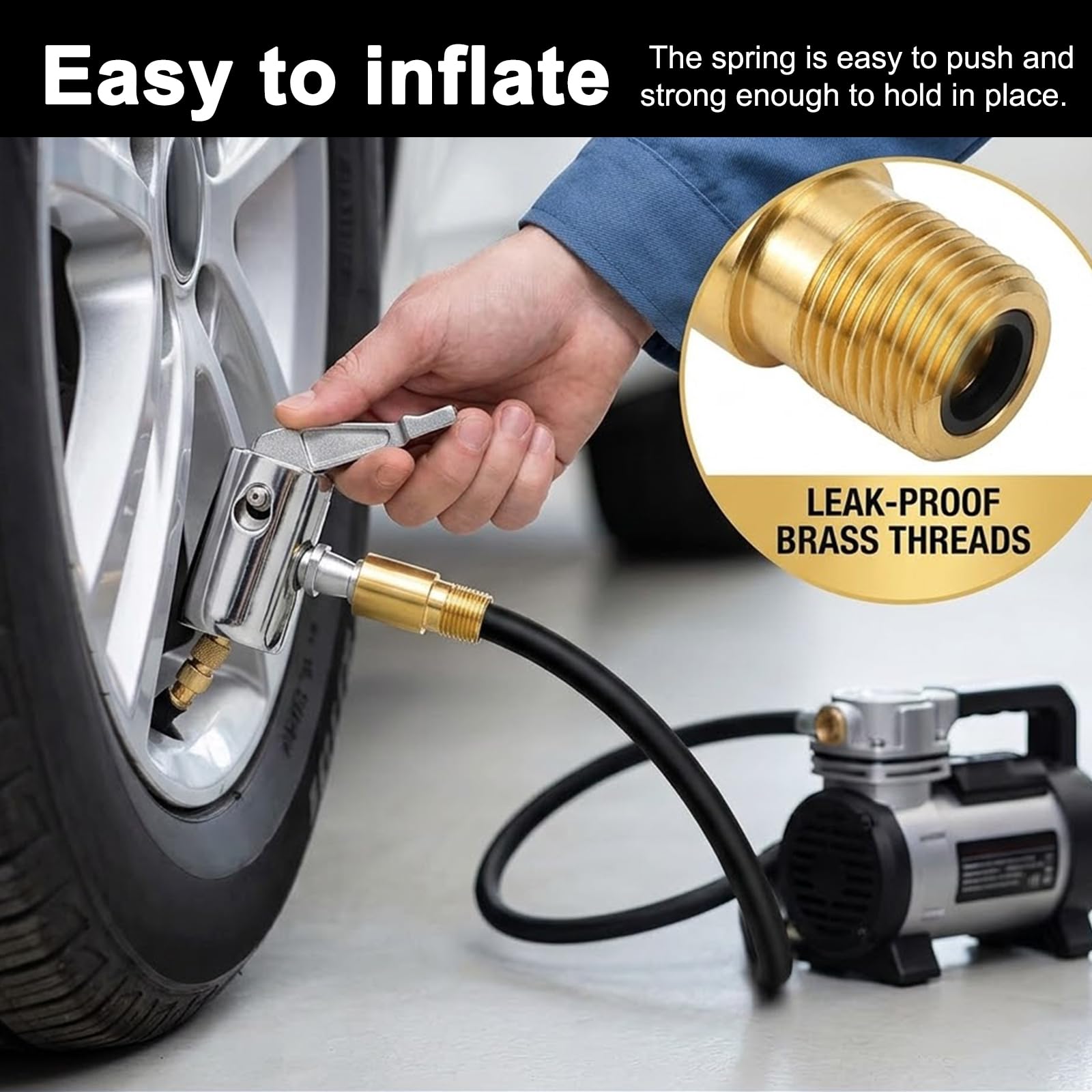 2 Pcs Tire Air Chucks,tyre inflator adaptor,tyre valve adapter,Lock on Air Chuck,Metal Locking Air Chuck with Standard Tire Valve Thread No Leakage Inflating Nozzle for Portable Tires Pump — view 6