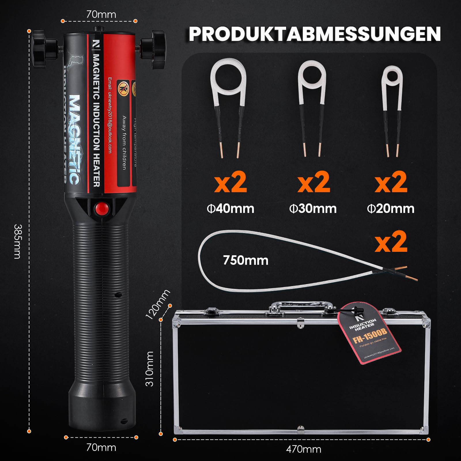 NEWTRY Induktionsheizgerät 1500W 8 Spulen Schraubenlöser Rost Auto 220V | Leistungsstark, flammenlos, rostige Muttern, Schrauben, Bolzen entfernen, langlebig, für Kfz-Werkstatt, hohe Effizien