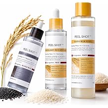 3PC Peel Shot Glow Rice Complete System | White Rice & Black Rice Exfoliant & Hydrating Rice Toner | Gentle AHA BHA Exfoliating Face Body Scrub & Pore Care | Korean Skincare Set for All Skin Types