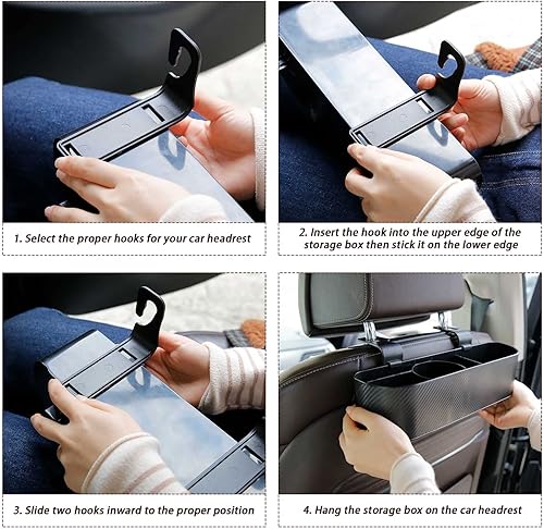 Miniatura 8 de COGEEK Organizador de asiento trasero para reposacabezas de automóvil con soporte para tazas de 2.9 pulgadas, caja de almacenamiento para asiento