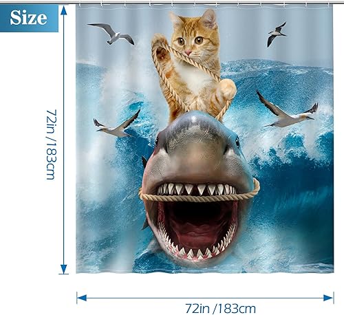 Miniatura 7 de Aimego Divertidas cortinas de ducha de gato, lindo juego de cortina de ducha con 12 ganchos para adultos y niños, accesorios de decoración de baño,