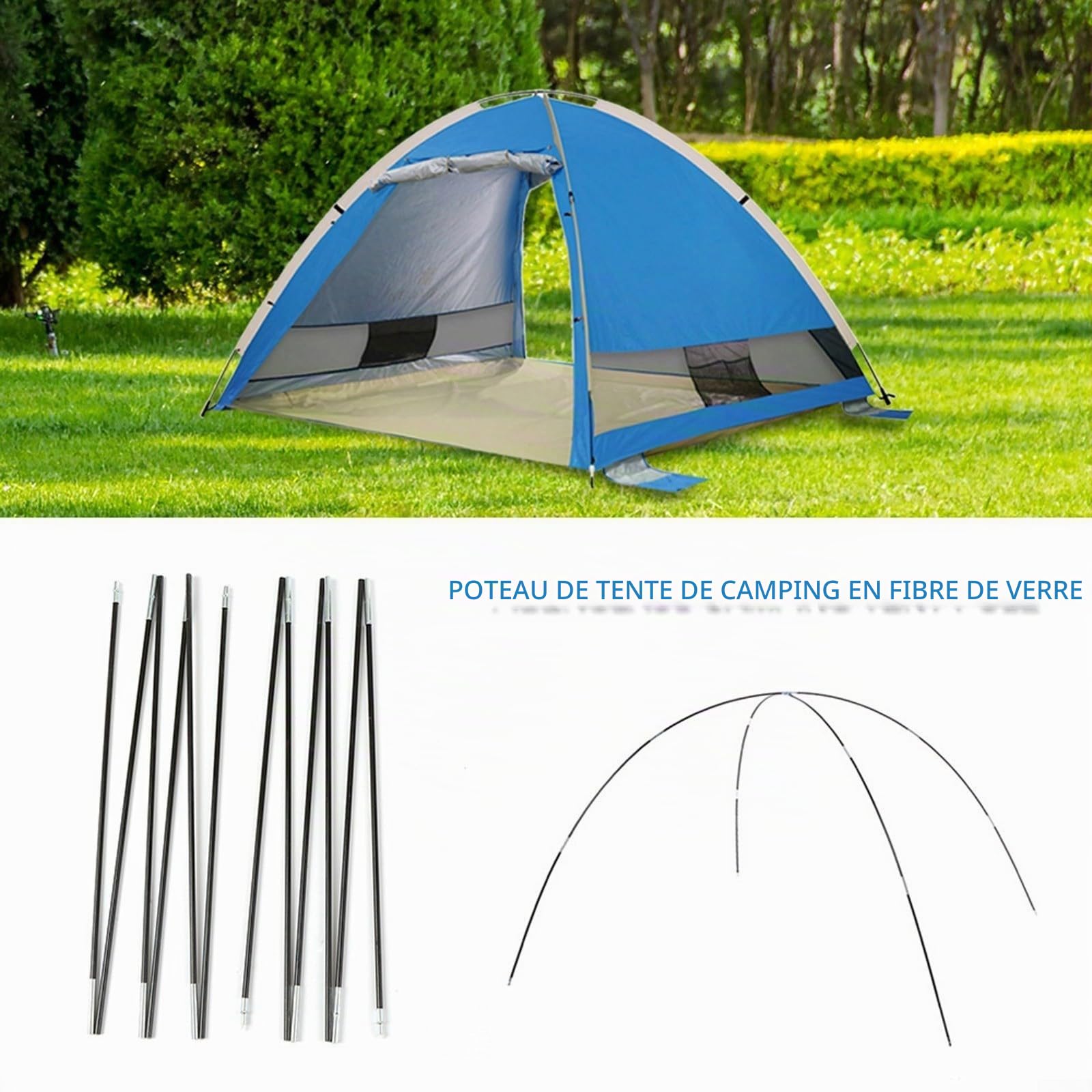 Lot de 2 arceaux de tente de rechange en fibre de verre pour camping, extérieur, résistant aux intempéries, léger, 3,1 m - 4,75 m, 6,9 mm - 7,9 mm de diamètre, pour tentes de 1 à 8 personnes