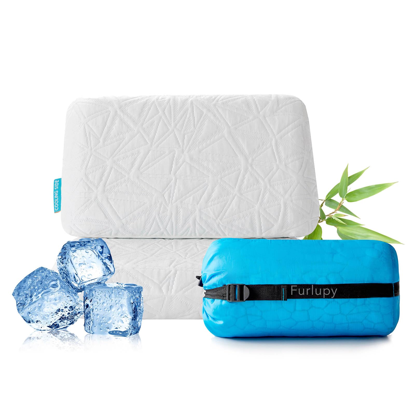 Furlupy Small Cooling Gel Memory Foam Camping Pillow Travel - Contoured Support -Compressible Pillow Ideal for Backpacking, Camping, Travel, Car, Airplane,Office Nap