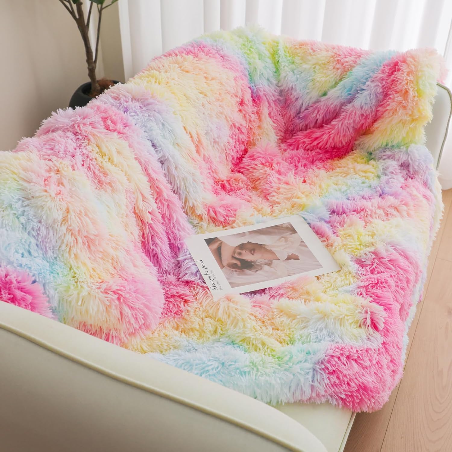 Rainbow Fluffy Throw Blanket – 50x60 Inch Soft & Cozy Plush Blanket, Fuzzy Shaggy Couch Bed Cover for Living Room, Bedroom Decor – Gift for Women, Men, Him & Her - Image 4