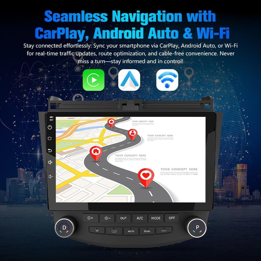 10.1" HD Touchscreen Android 13 Car Radio for Honda Accord 2003 2004 2005 2006 2007 | 2GB RAM 64GB ROM | Wireless CarPlay & Android Auto | Backup Camera