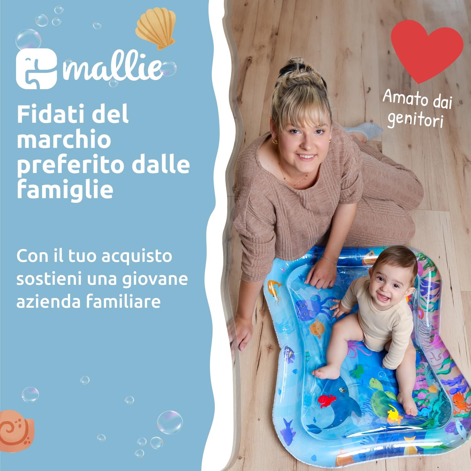 Mallie® Tappetino Tummy Time Neonato Gonfiabile ad Acqua: Giochi Sensoriali 0-3 Mesi