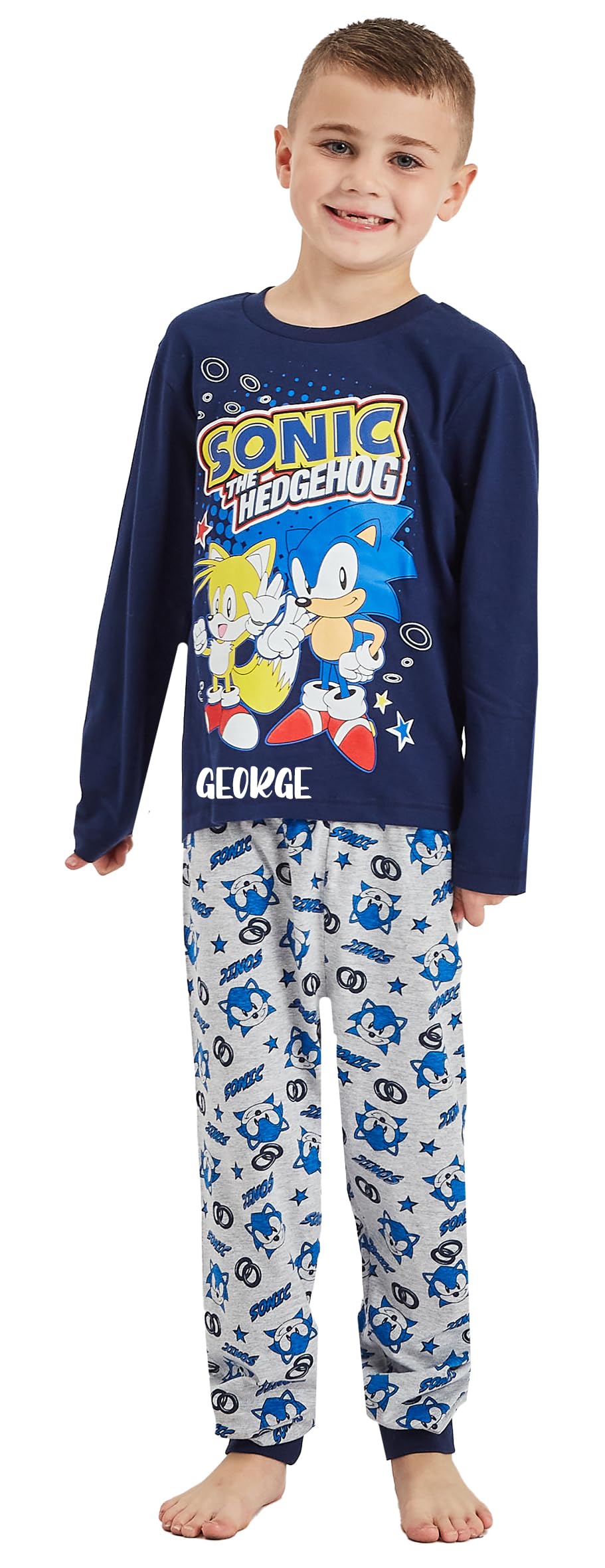 Sonic The Hedgehog Boys Personalised Pyjamas Gamer Gaming Pyjamas (Personalised - Sonic Blue, 7-8 Years)