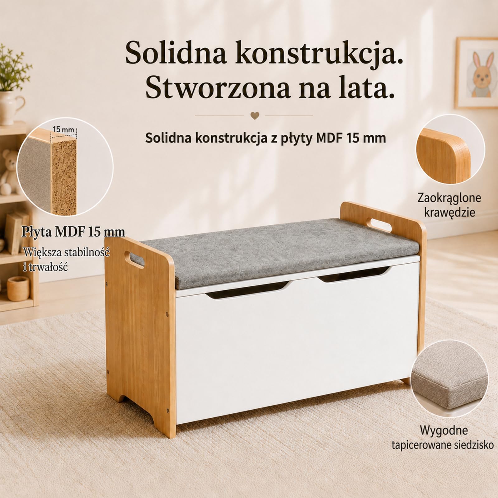 ALVIX Skrzynia na zabawki, ławka dziecięca z miejscem do przechowywania, do przechowywania zabawek