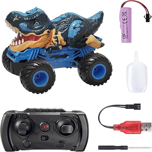 Miniatura 7 de Camión de dinosaurio a control remoto de 2.4 GHz para niños de 3, 4, 5, 6, 7, 8 años, auto de dinosaurio RC para niños pequeños, auto monstruo RC