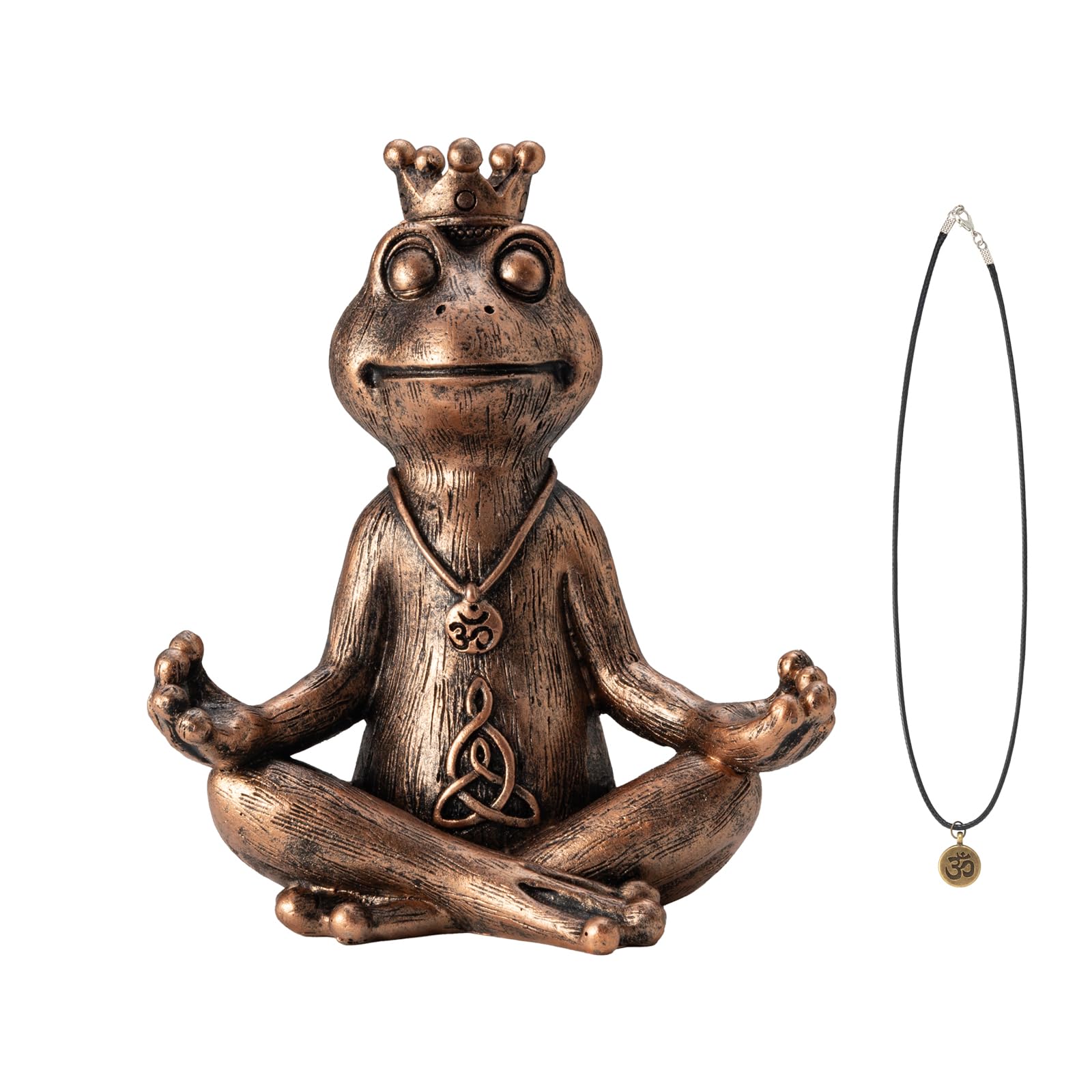 Statue grenouille yoga méditante finition bronze : sculpture décorative haut de gamme avec couronne