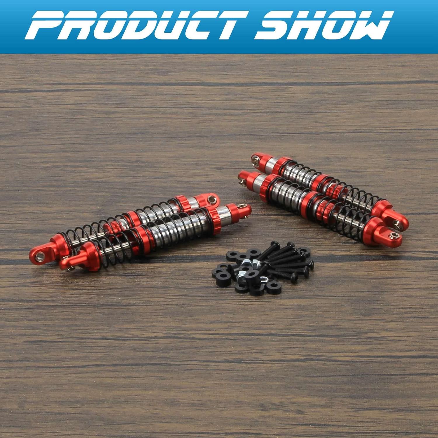RCAWD 90mm Shock Absorber Damper Universal for a lot of 1/10 RC Cars, Full Aluminum RC Shock Upgrades, 7075 Adjustable Shocks with Spring 4pcs Hop Ups Parts Red