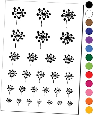 Dandelion Abstract Doodle Temporary Tattoo Water Resistant Fake Body Art Set Collection - Brown (One Sheet)