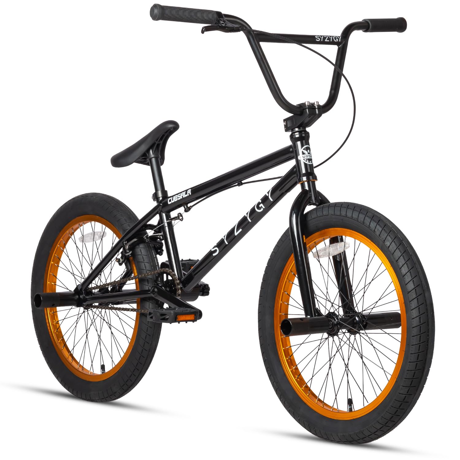 cubsala Syzygy 20 Inch Freestyle BMX Bike Bicycles for Ages Over 6 Years Old Teen Beginner and Adult Riders, Bright Black with Golden Rim