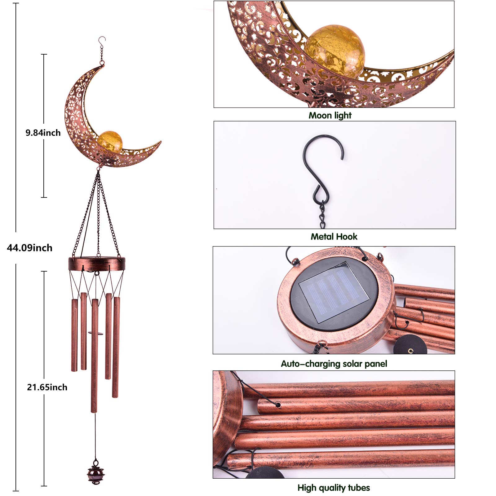 Solar Moon Wind Chimes Outdoor, Waterproof Moon Wind Bells Light Clearance for Outside, Unique Gifts for Mother's Day, Birthday, Mom, Women, Decor for Garden, Yard, Party