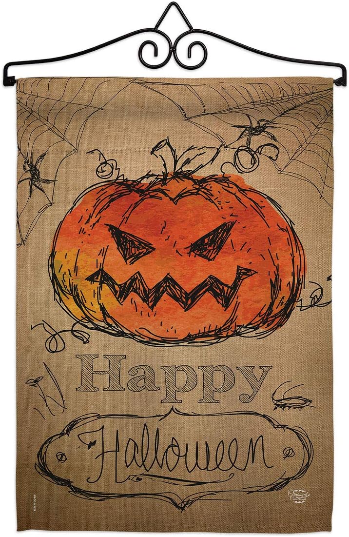 Happy Halloween Garden Flag - Set Wall Hanger Fall Witch Trick or Treat Spooky Night Black Cat Season Autumntime Pumpkin - House Decoration Banner Small Yard Gift Double-Sided Made In USA 13 X 18.5