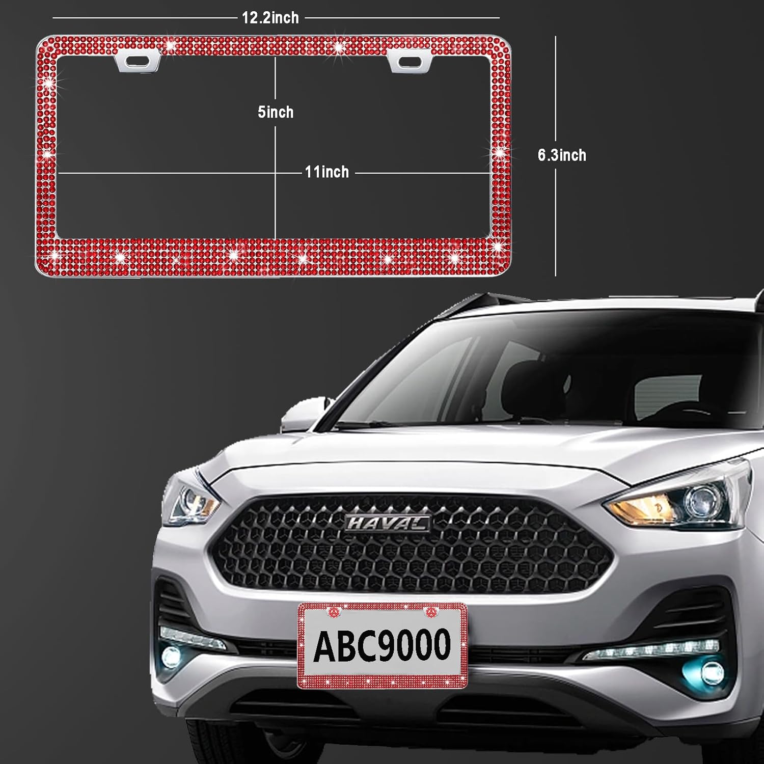 Red Bling License Plate Frame 2 Packs Sparkly Rhinestone License Plate Holder Glitter Bedazzled Crystal Car License Plate Frame