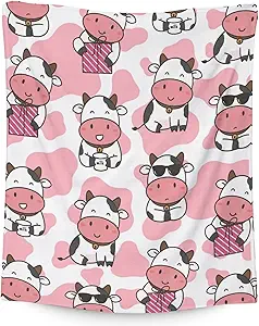 Cow Blanket Gifts - 50"x60" Cute Throw for Women, Girls - Pink Soft Fuzzy Blankets for Bed, Couch & Living Room