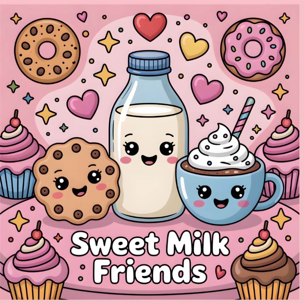 Coloring Book for Kids Sweet Milk Friends: Cute Cookies Milkshakes and Cozy Kitchen Moments to Color (Tasty World Adventures Coloring Series)