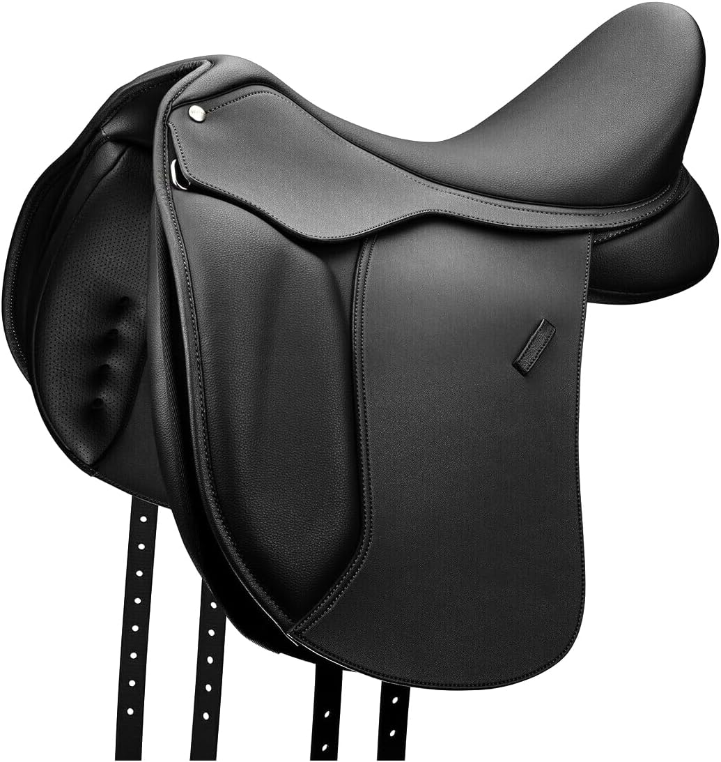 English Dressage Cow Leather with Full Covered Softie Horse Saddle 13" to 19" Black ST-ES-018