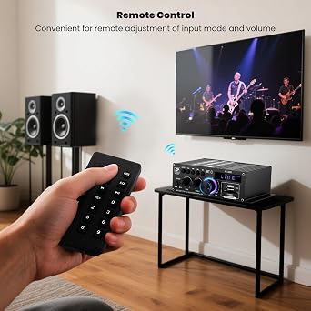 Stereo Audio Amplifier, AK380 40W+40W Audio Amplifier, Bluetooth 5.0 Amplifier HiFi for Speakers FM Radio, LCD Display & Remote Control, AUX RCA USB SD Input, for Home Speaker, Car Speaker