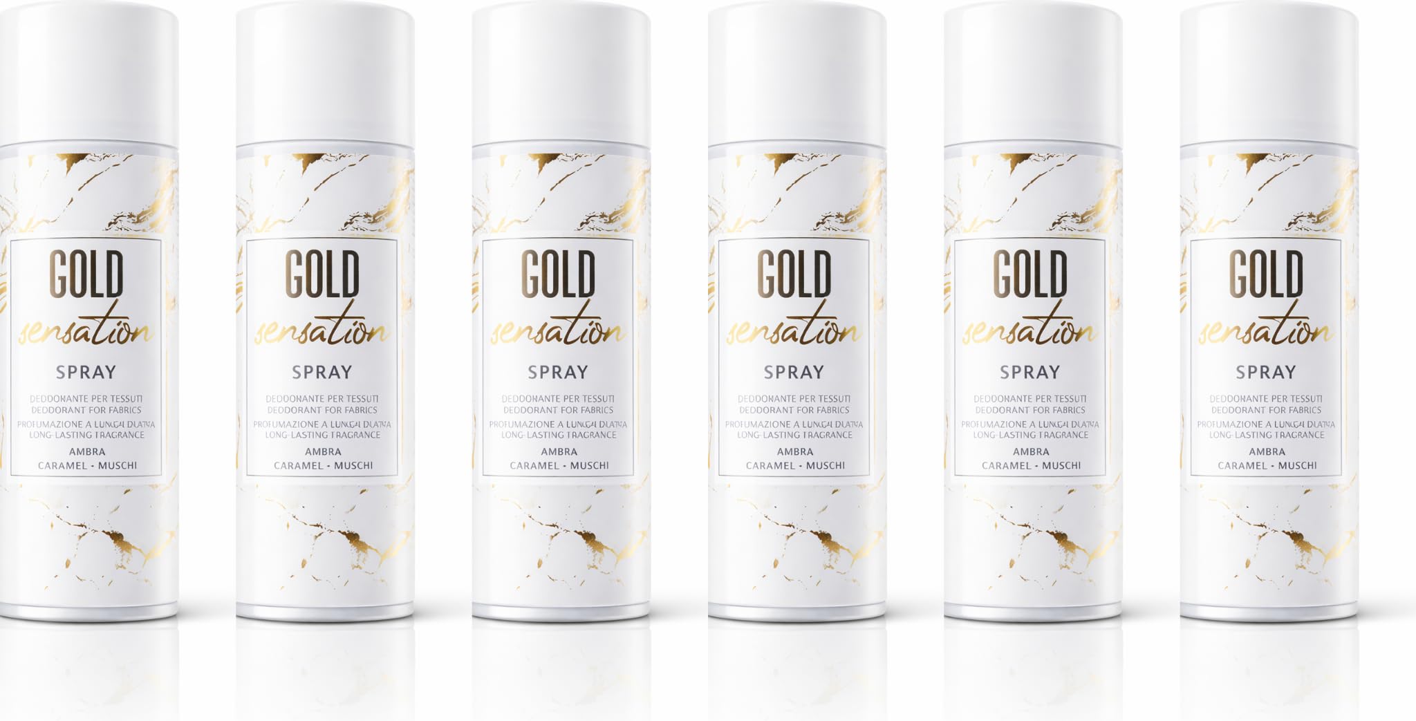 HOME PRO Gold Sensation Spray 6 x 400 ml – Desodorante Tejidos Higienizante Profesional – Perfume Ámbar Caramelo Musgos – Fragancia intensa de larga duración – Maxi repuesto
